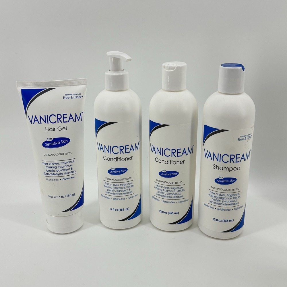 Lot of 5 Vanicream Free & Clear 12 oz - 1 Shampoo - 2 Conditioner - 1 Hair Gel